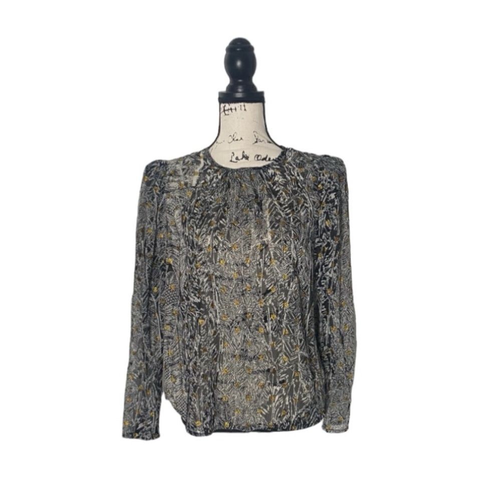 Aqua Women’s Size S Abstract Print Long Sleeve Blouse Lightweight Sheer Top